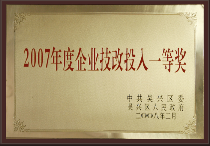 2007年度企業(yè)技改投入一等獎(jiǎng)